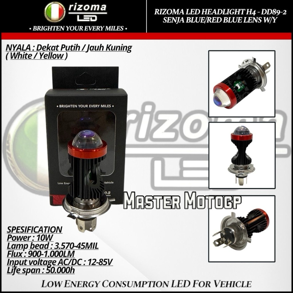 MERAH RIZOMA LED ไฟหน้า H4 DD89-2 dusk สีฟ้า - เลนส์สีแดง WY เซรามิคแฟลช H4 เลเซอร์เลนส์สีฟ้า Strobe