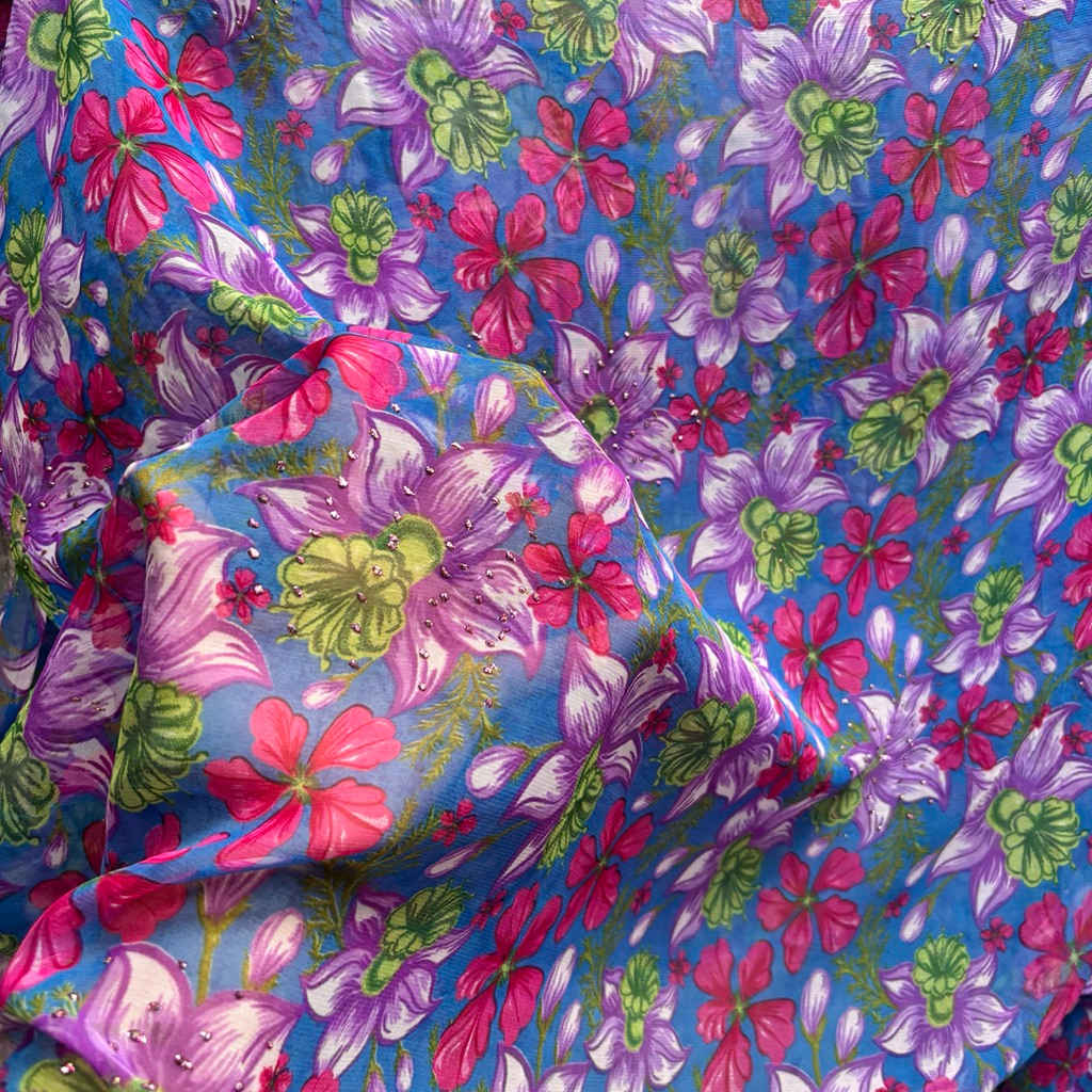 ผ้าเชอร์รุตี้บลูปิง | วัสดุเย็นตกสําหรับเดรสเสื้อ (Per 0.5m) Jy