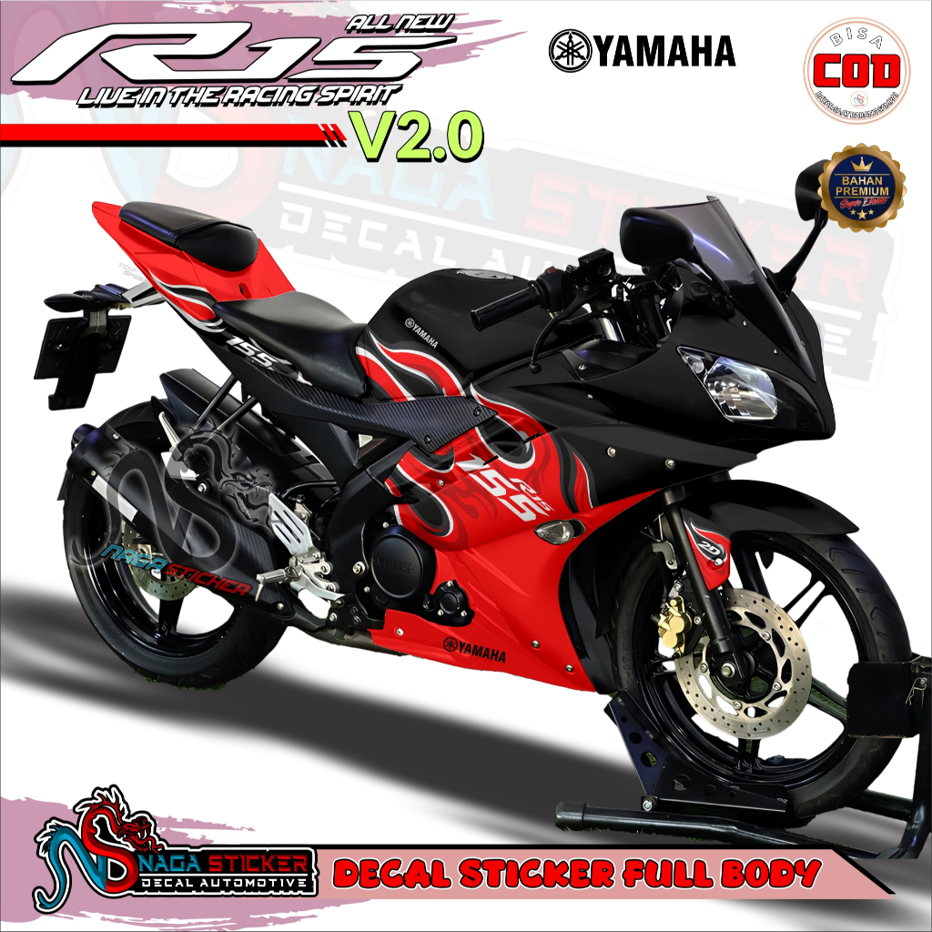 Yamaha R15 V2.0 Full Body Motorcycle Decal สติกเกอร์ Firewell Motif รหัส R1v2-015 ออกแบบสามารถปรับแต