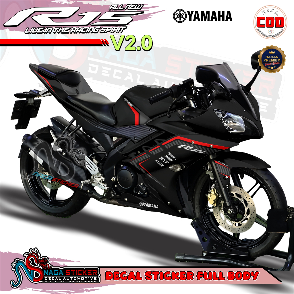 Yamaha R15 V2.0 Full Body Motorcycle Decal สติกเกอร์ Racelist Motif รหัส R1v2-17 ออกแบบสามารถปรับแต่
