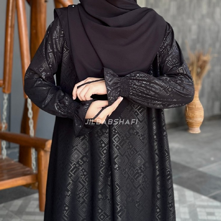 Abaya ตุรกี Emboss Basic Star Forzaleta สีดําหรูหรา