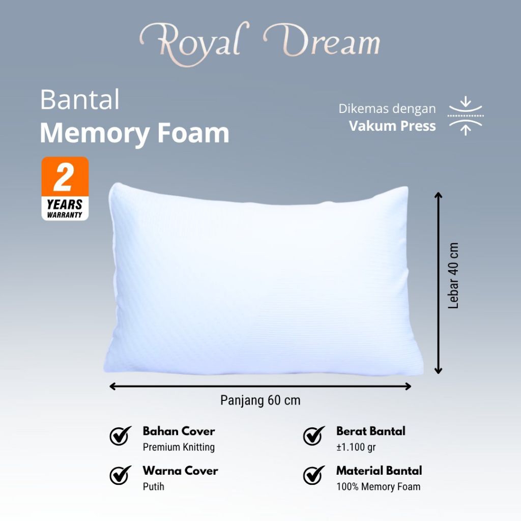 ROYAL DREAM HOTEL PILLOW 40 x 60 ซม. MEMORYFOAM MICRO SUPER SOFT FOAM