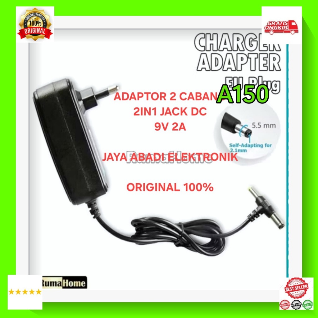 A150 2-Prong ADAPTER T 2IN1 แจ็ค DC 9V 2A Original 100% MULTI-Function PORTABLE UNIVERSAL TV Charger
