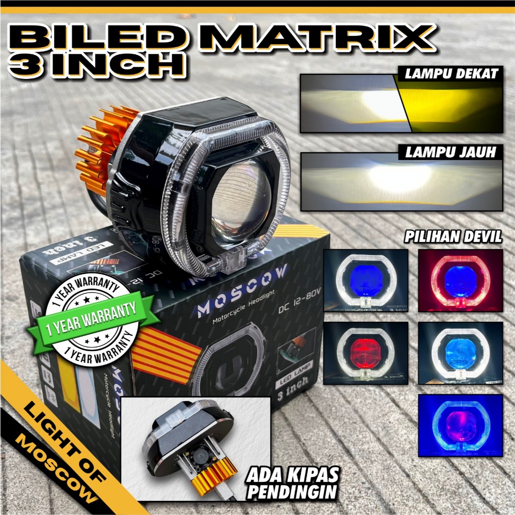 MATRIX LG3 ORIGINAL MOSCOW VERSION PROJECTOR โคมไฟขนาด 3INCH FLAT CUT H/L WHITE PREMIUM BILED MINI P