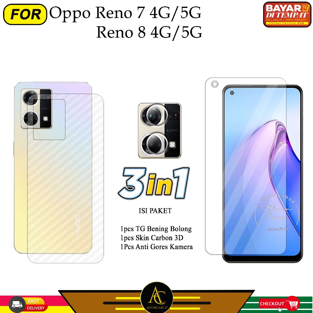 3IN1 กระจกนิรภัยใสพร้อมรูบนกล้อง Oppo Reno 7 4G 5G 7z 8z 5G 8 4G 5G 8 LITE 8 Pro 8T 4G