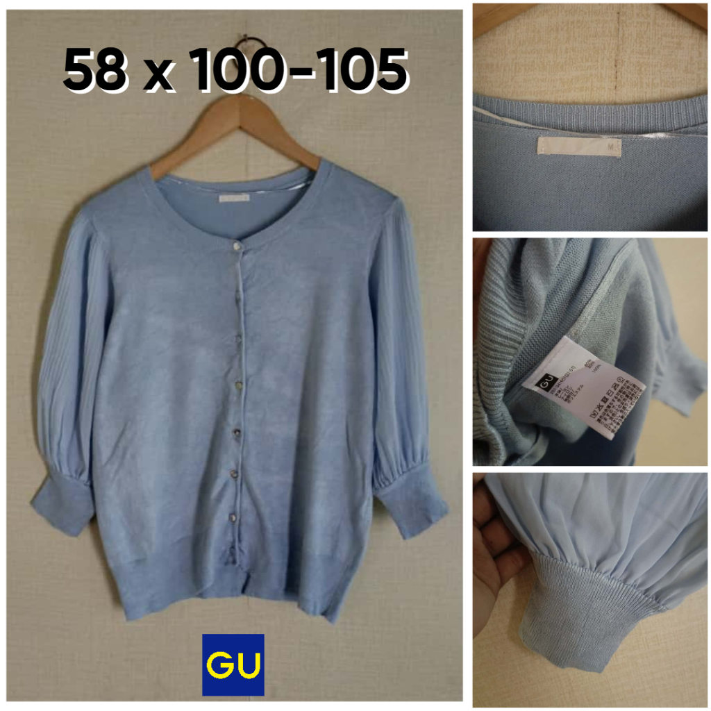 GU คาร์ดิแกน by UNI Sky Blue Sky Blue O คอ Size M เสื้อสวยแขนผสมผู้หญิง D009