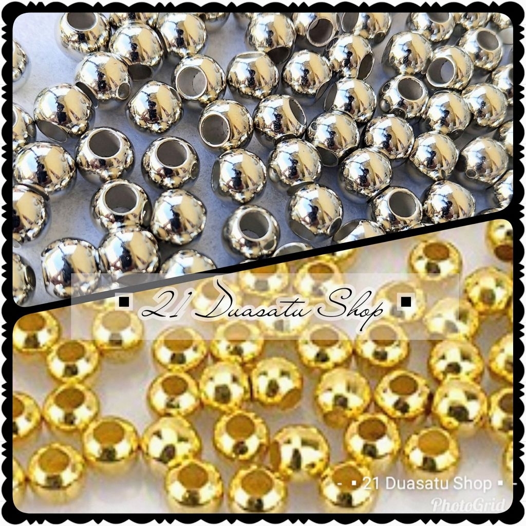 (Pon) ลูกปัด CCB แบบมีรูกลมขนาดใหญ่ 6 milli 8 Milli 10 Milli เงินทองสําหรับงานฝีมือ diy