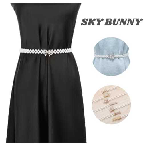 Sky bunny - ผู้หญิงเกาหลี PEARL BUCKLE ELASTIC WAIST CHAIN และ