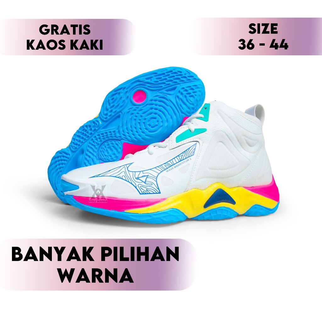รองเท้าวอลเลย์บอล Mizuno Wave Momentum 3 สําหรับผู้ชายและผู้หญิงขนาด 36-44