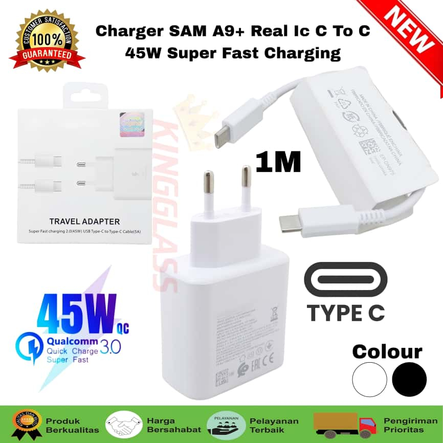 เครื่องชาร์จ SAM A9+ 5G 45W ชาร์จเร็วสุด Type C ถึง C | อะแดปเตอร์ IC QC 3.0 PD จริง + สาย 1M [SR]