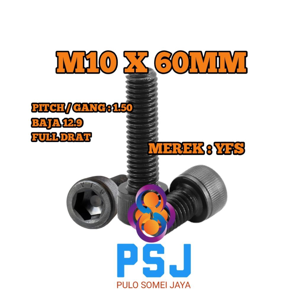 Steel L Bolt M10 x 60 ด้ายเต็ม YFS 12.9 / หัวจม L Key