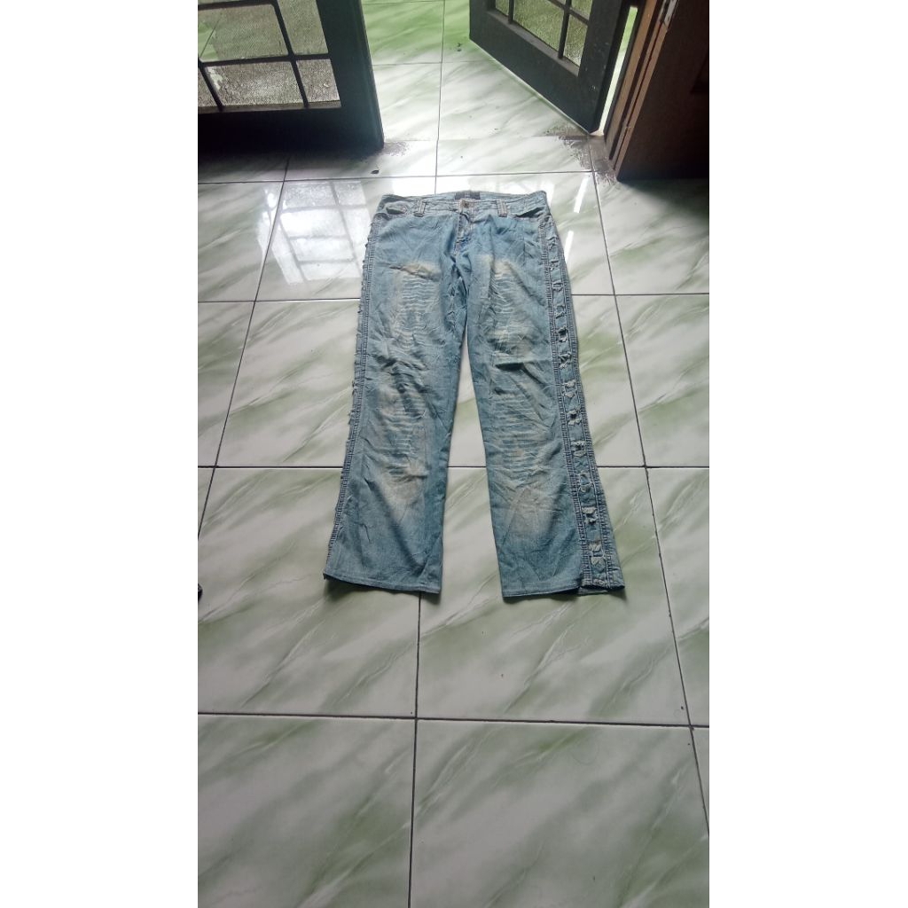 กางเกงขากว้างวินเทจ emo Y2K grape Pants - powder blu