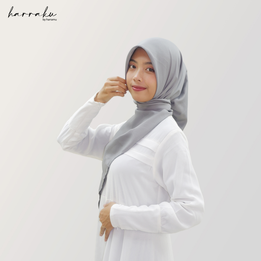 HARRAKU Hijab Voal Square Plain Grey Budget Friendly Without Label