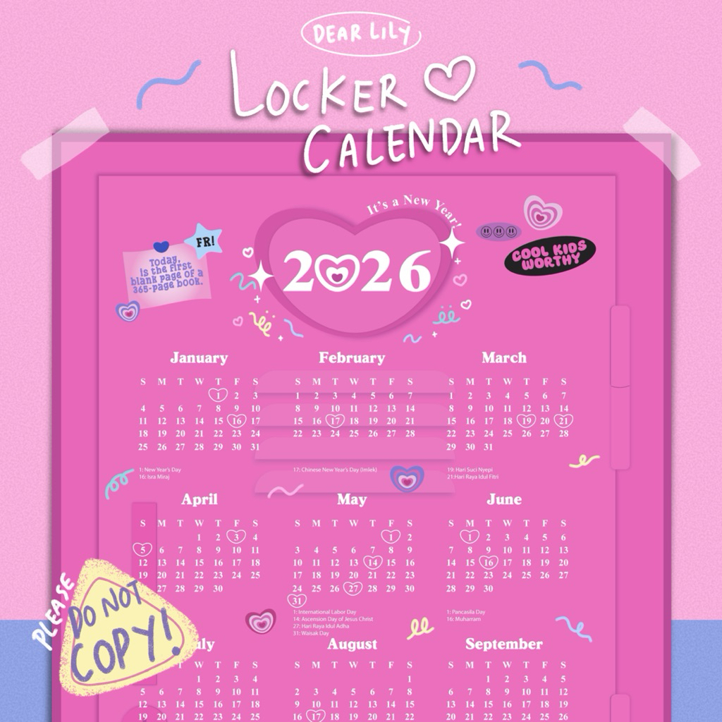 Dear Lily - 2026 Calendar Poster / Aesthetic Calender Theme - Aesthetic Calendar Cute Design Cool ki