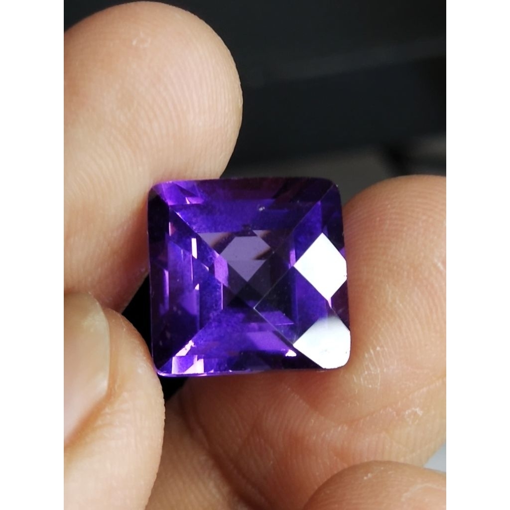 UNGU Natural Amethyst Memo 12 x 12 x 7.5 mm 8.5 Ct Purple Amethyst Super Square Cushion Checkerboard