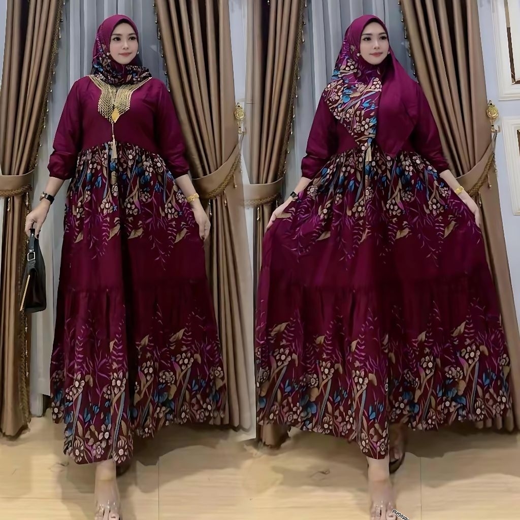 KATUN Alasa Qadira ผู้หญิง Gamis Sethijab Busui Friendly พรีเมี่ยมเรยอนผ้าฝ้ายวัสดุ Casual ยาวลายวัย