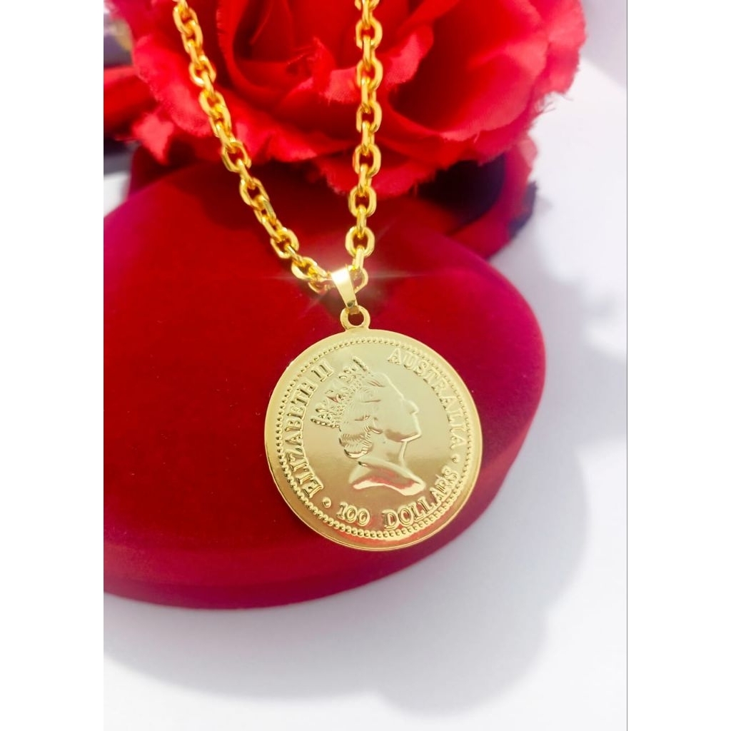 (acc pekanbaru) สร้อยคอเหรียญดอลลาร์ d: 3.2cm 24k ป้องกันสนิม ทนทานทุกวัน