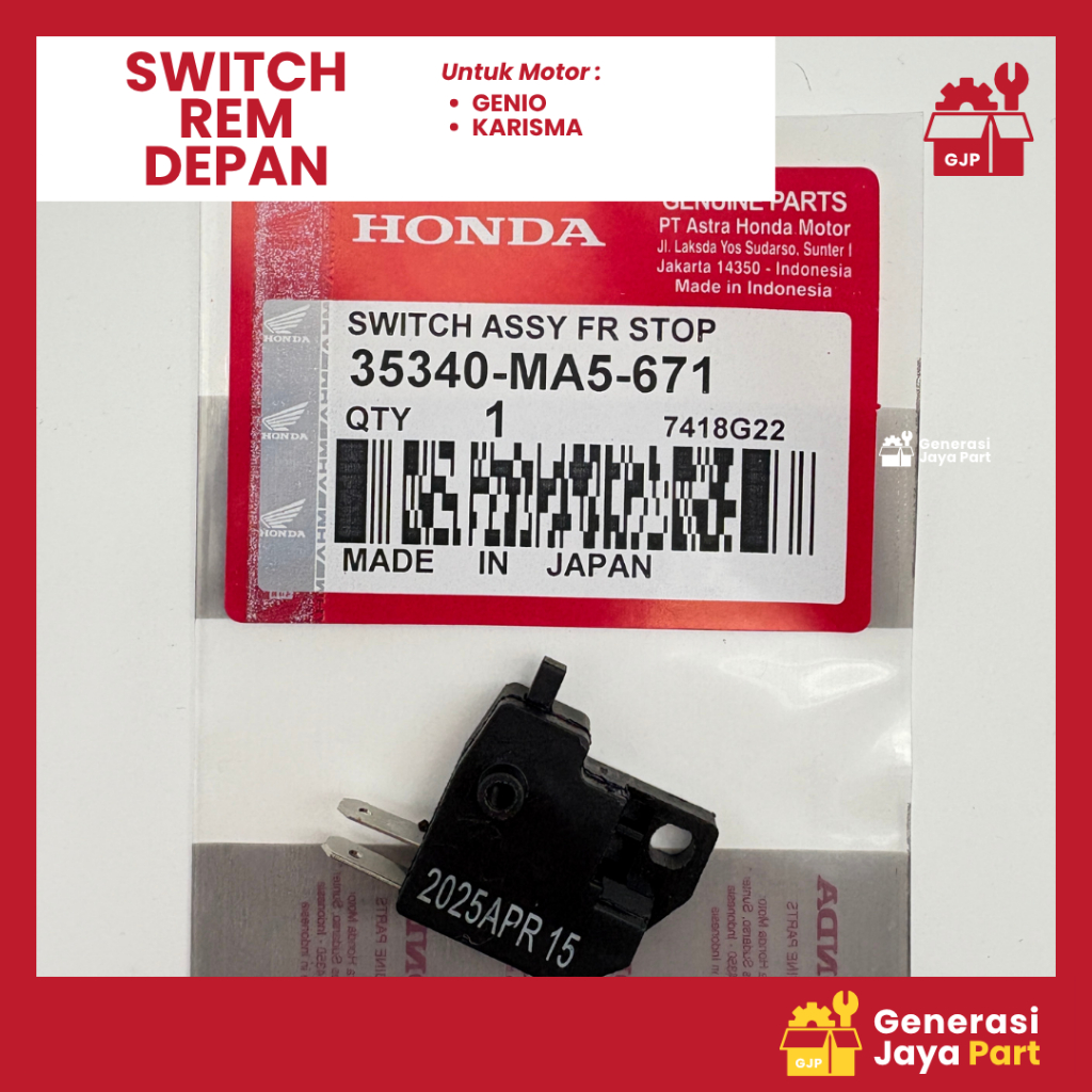 สวิตช์เบรคหน้า Stop Switch Assy Beat Genio Scoopy Kharisma Spacy Supra | สวิตช์เบรก | ฮอนด้า ฮอนด้า 