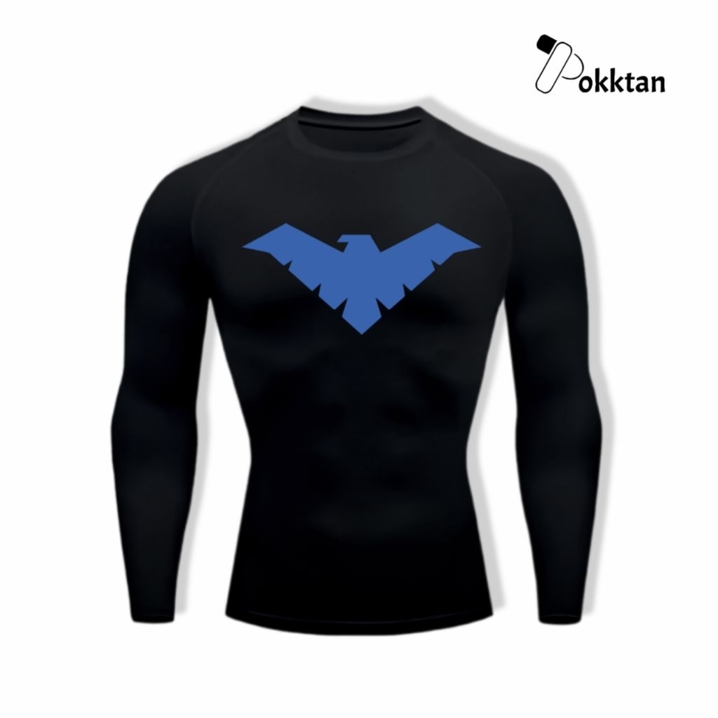 เสื้อรัดกล้ามเนื้อแขนยาว Nightwing v2 / Nightwing เสื้อกีฬาการบีบอัดรัดรูปแขนยาว v2