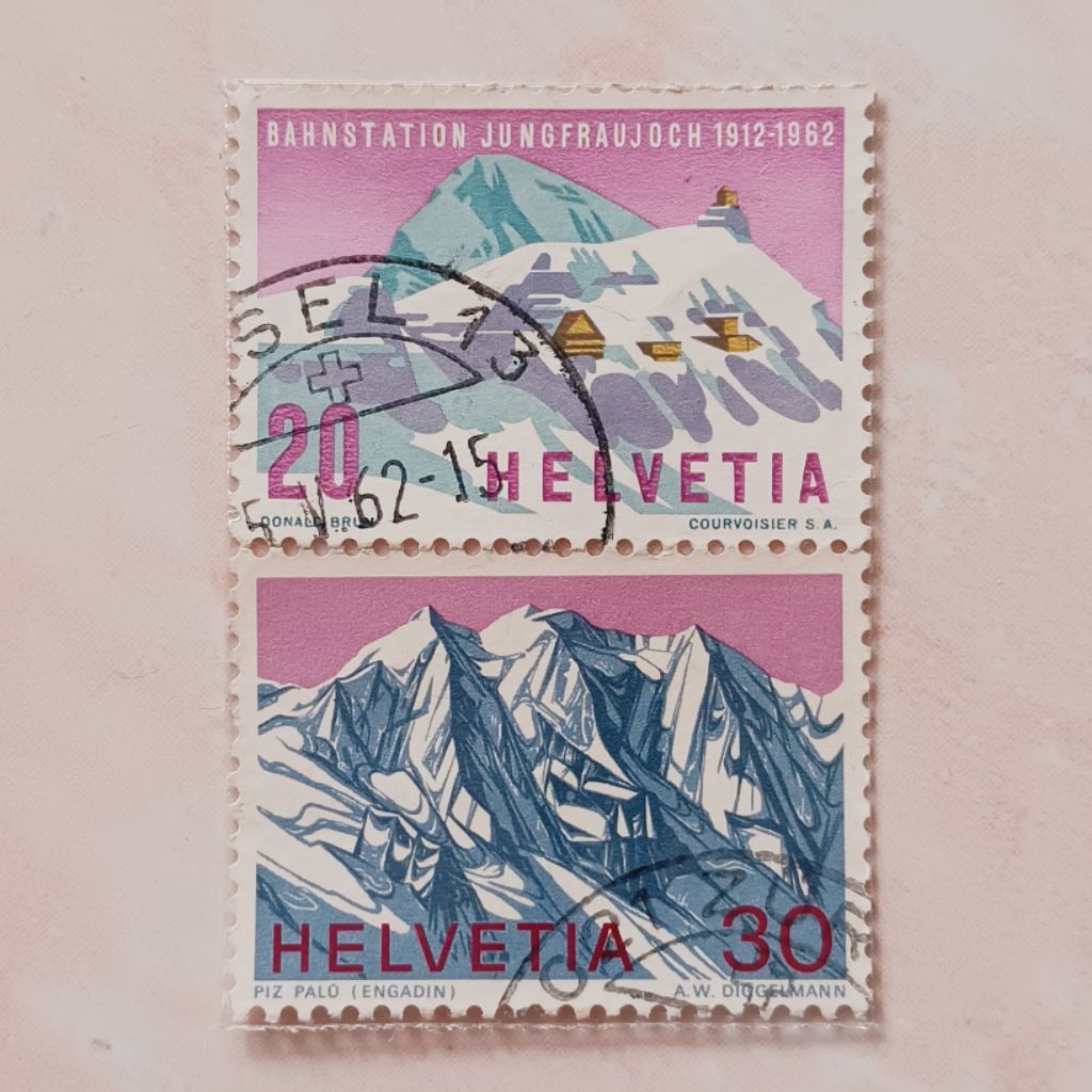 (OG) Swiss Stamps 1962 & 1970 Mountain Station Jungfraujoch & Publicity และ Swiss Alps (1970) ชุด 2 