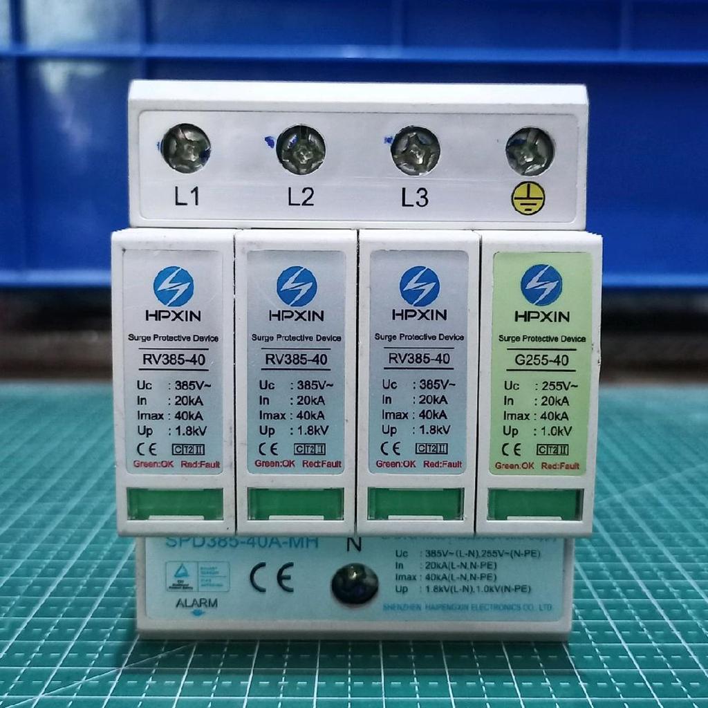 Surge Arrester 385Vac 20kA 4 เสา 3+1 HPXIN RV385-40 + G255-40 อุปกรณ์ป้องกันไฟกระชาก