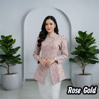 (Bonus Bros) kebaya modern Janggan motif bunga timbul kancing hias kuningan premium-kondangan-wisuda