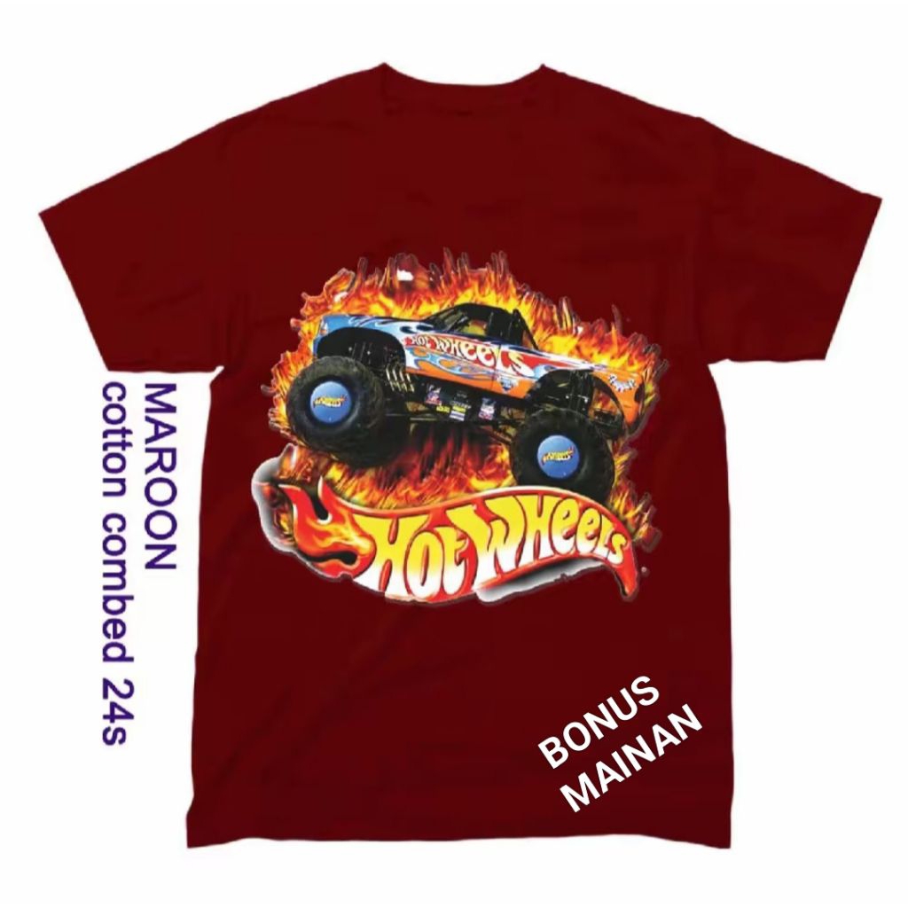 Hot Wheels Fire เสื้อยืดเด็ก Hot Wheels Fire เสื้อผ้าเด็กผ้าฝ้าย Combed 24s 1-1 ปีแฟชั่น Unsiex