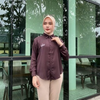 Kemeja Wanita Lengan Panjang Rayon Twill Bordir, Kemeja  Bordir LD 100,110,120 Jumbo Basic Casual