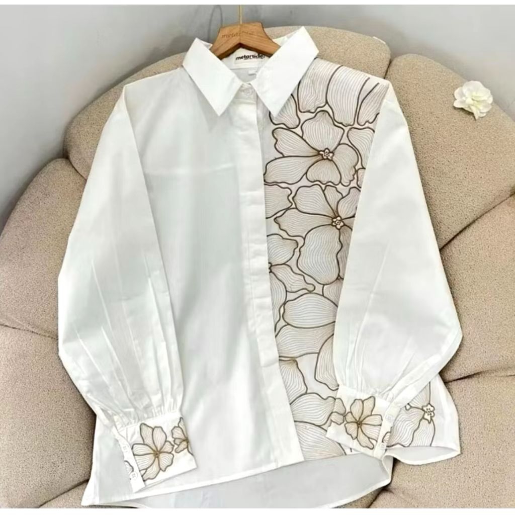 KEMEJA Luisa เสื้อเชิ้ตผู้หญิง Flowy Premium เย็บปักถักร้อย Aesthetic Earth Tone เสื้อ