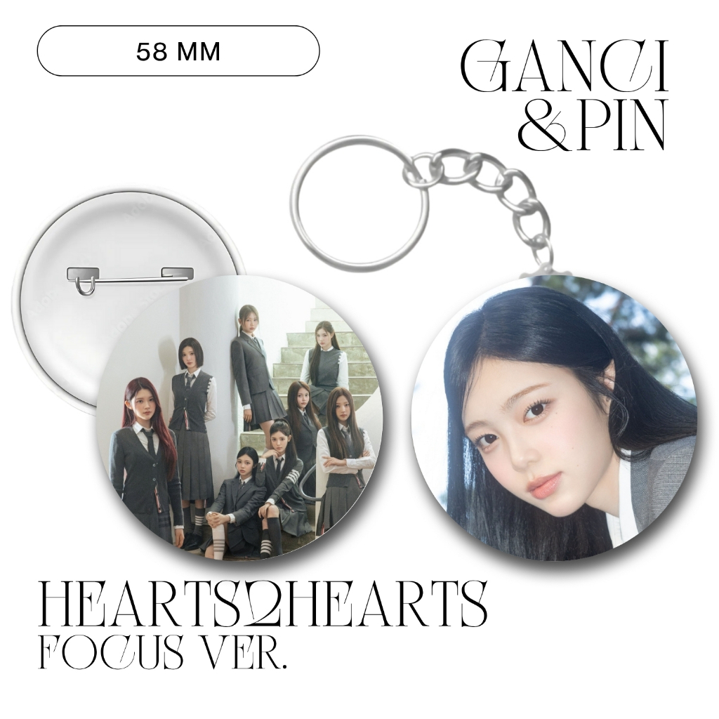 GANTUNGAN HEARTS2HEARTS PIN FOCUS KEYCHAIN 58 MM KPOP KEYCHAIN UNOFFICIAL H2H CARMEN JIWOO IAN