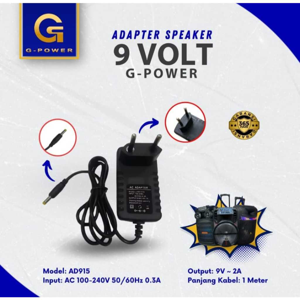 9 VOLT AD915 GPOWER SPEAKER ADAPTER CHARGER ADAPTER