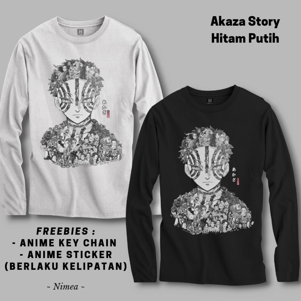 Akaza Story Art เสื้อยืดแขนยาวสีดําและสีขาว - Nimea