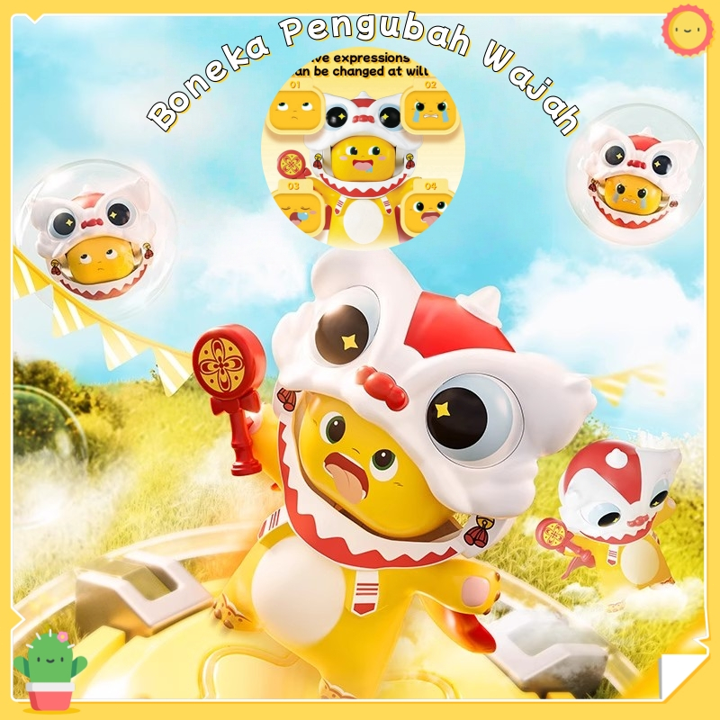 Nailong Barongsai Dino ของเล่นเปลี่ยนหน้าสีเหลือง KeyChain เปลี่ยนหน้าน่ารัก Decompression ของเล่นเด