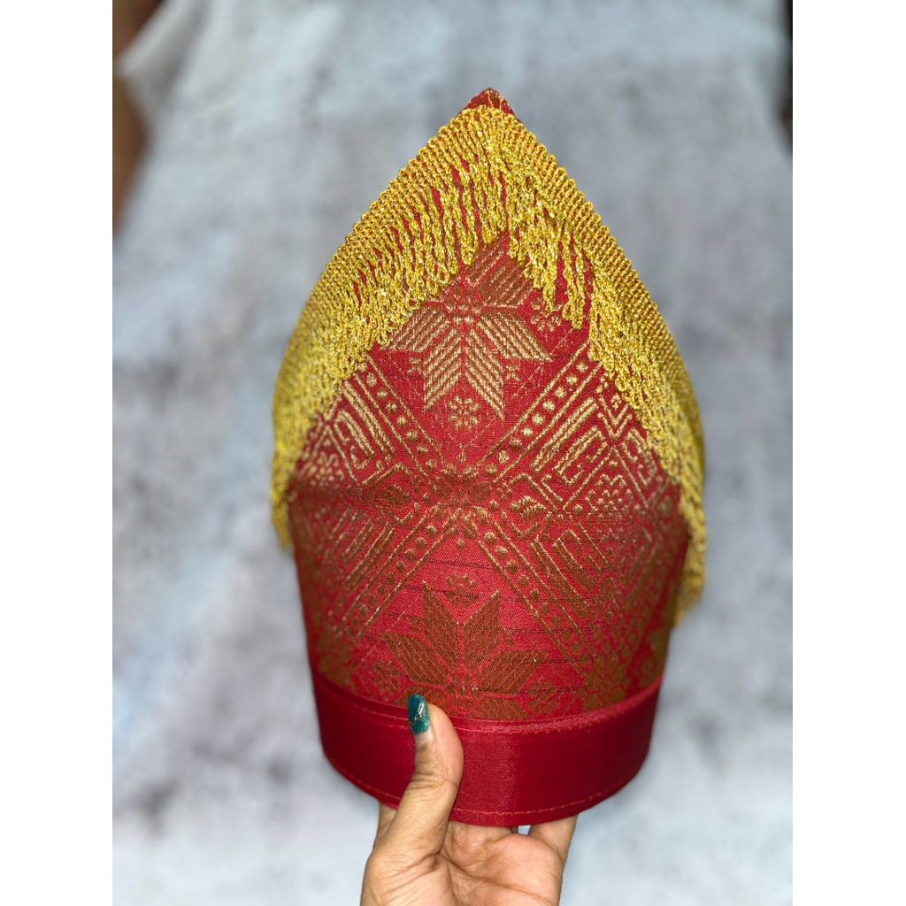 MERAH RED SONGKET HAT TRADITIONAL HAT MENS BRIDES HAT