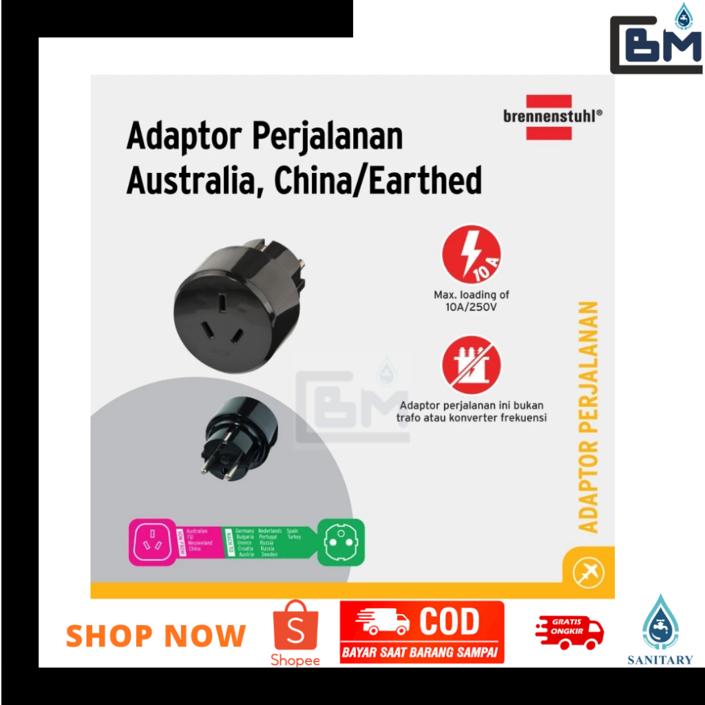 Brennenstuhl Travel Adapter I To E/F Childproof Adapter International Plug Brennenstuhl Travel Adapt