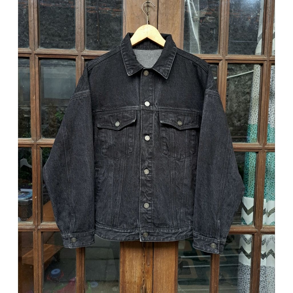 FRJ Jeans Denim Jacket สีดําขนาดใหญ่ Mens