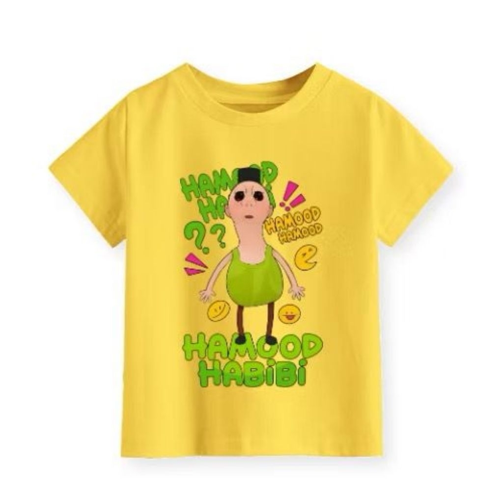 ฮิฮายู ￼เสื้อยืดเด็ก Hamood Habibi Hamood เสื้อผ้าเด็ก Hamud Habibi 2-16 ปี พร้อมการเขียนสีเขียว