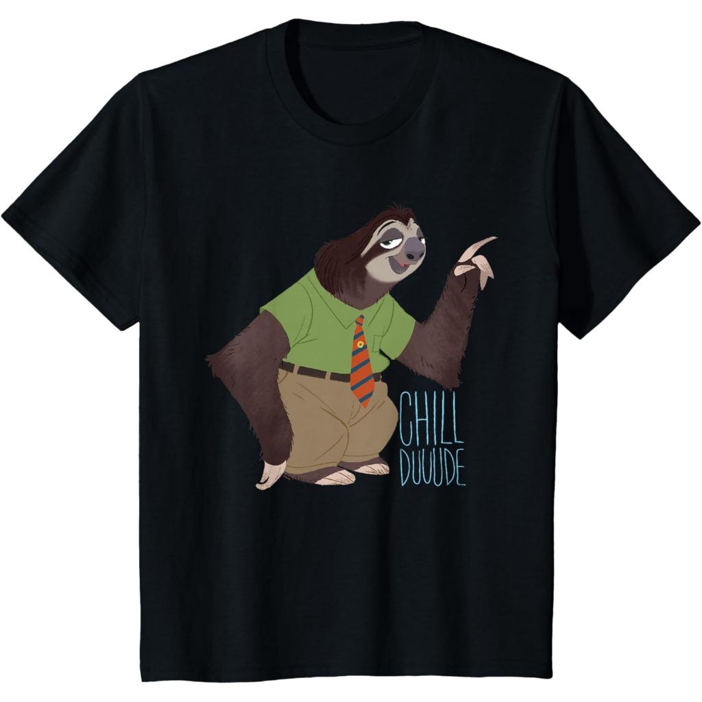 Ambers เด็กและผู้ใหญ่ 24s Unisex Disney Zootopia Flash the Sloth Chill Duude เสื้อยืด
