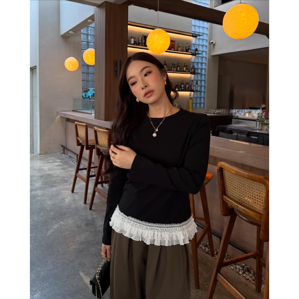 GONEGANI OFFICIAL - เสื้อยืด Ruffle ผู้หญิงทําจากผ้าฝ้ายยืด Itzy พรีเมี่ยม