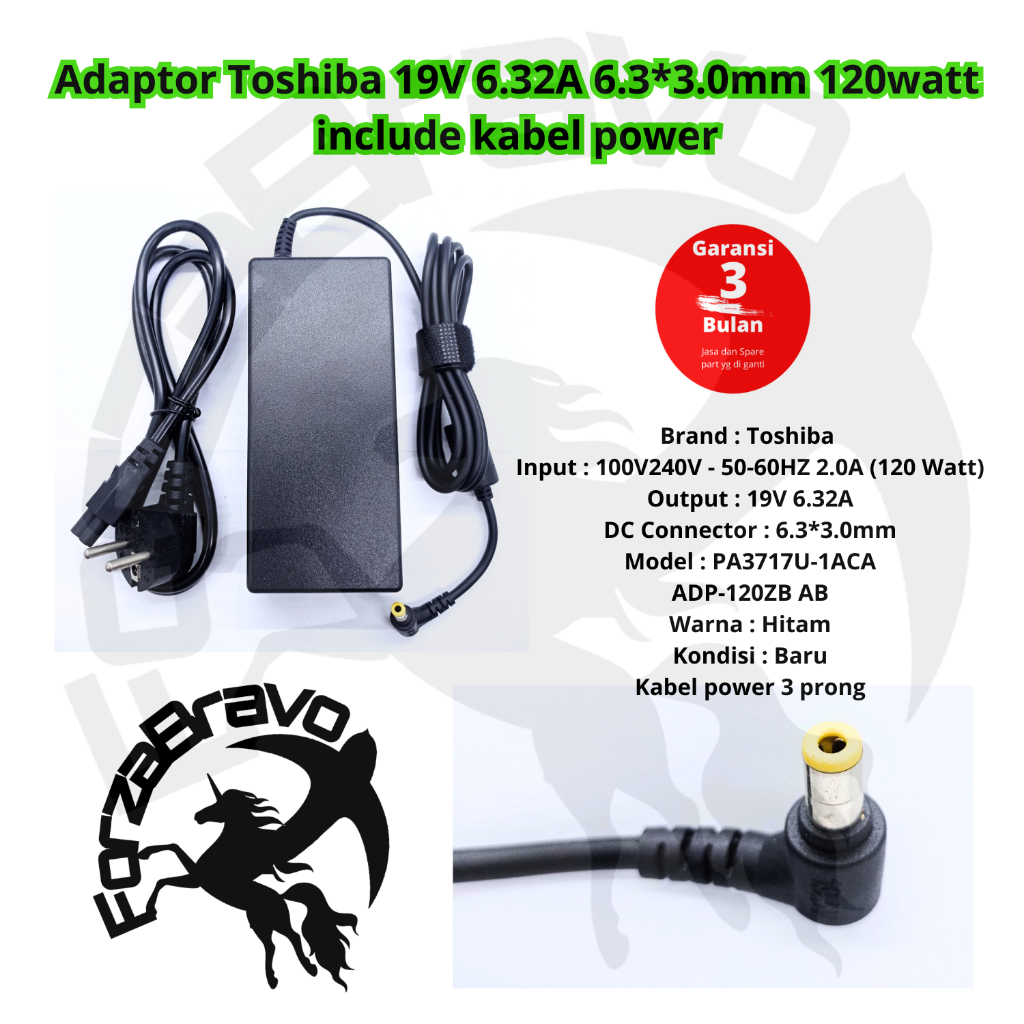 อะแดปเตอร์โตชิบา 19V 6.3*3.0 มม.สําหรับ P15-S409 P15-S4091 P15-S4091 P15-S420 รับประกัน 3 เดือนรวมสา