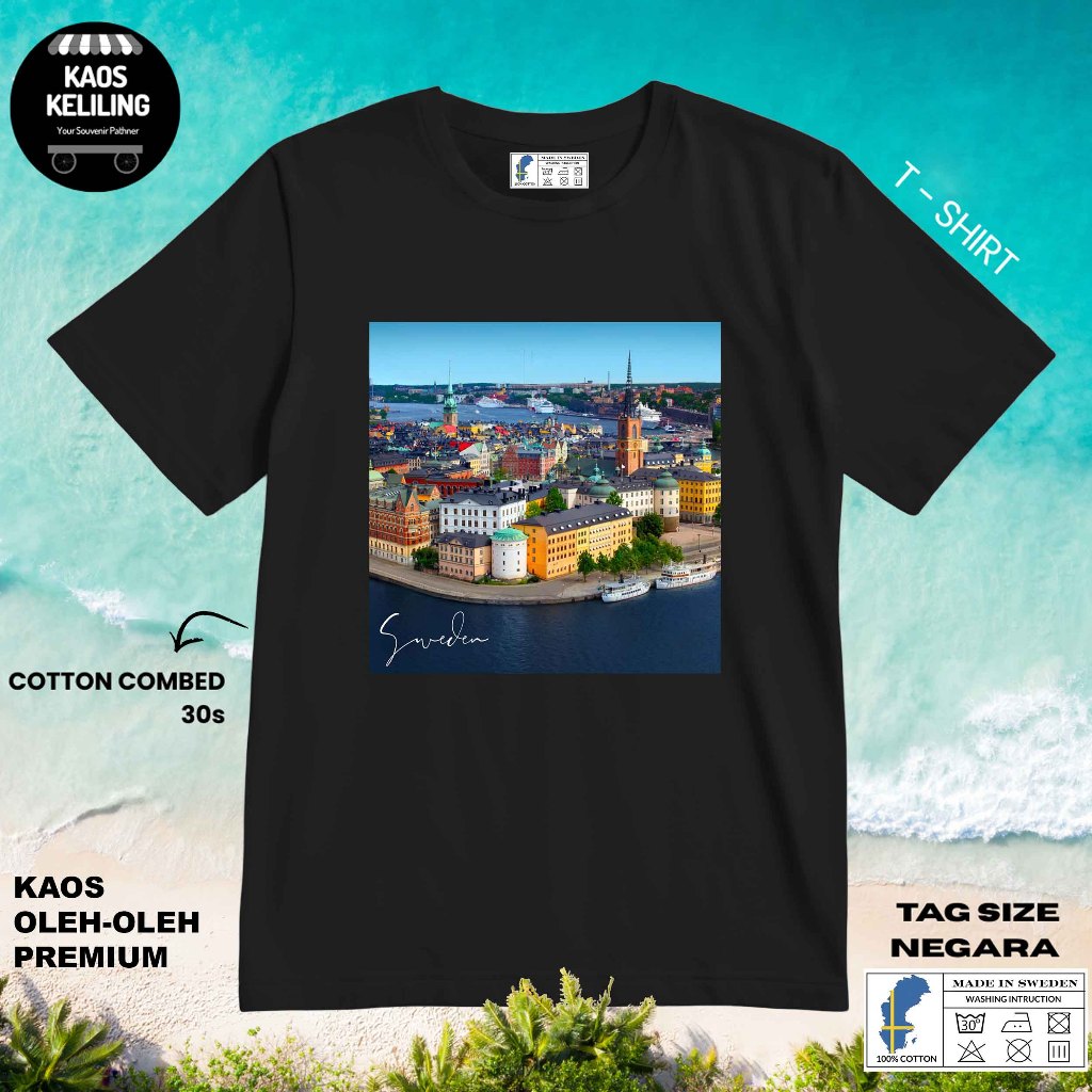 SWEDEN SOUVENIR เสื้อยืด SWEDEN 27 ดั้งเดิม SWEDEN LABEL TAG ของขวัญพรีเมี่ยม SOUVENIR CLOTHES