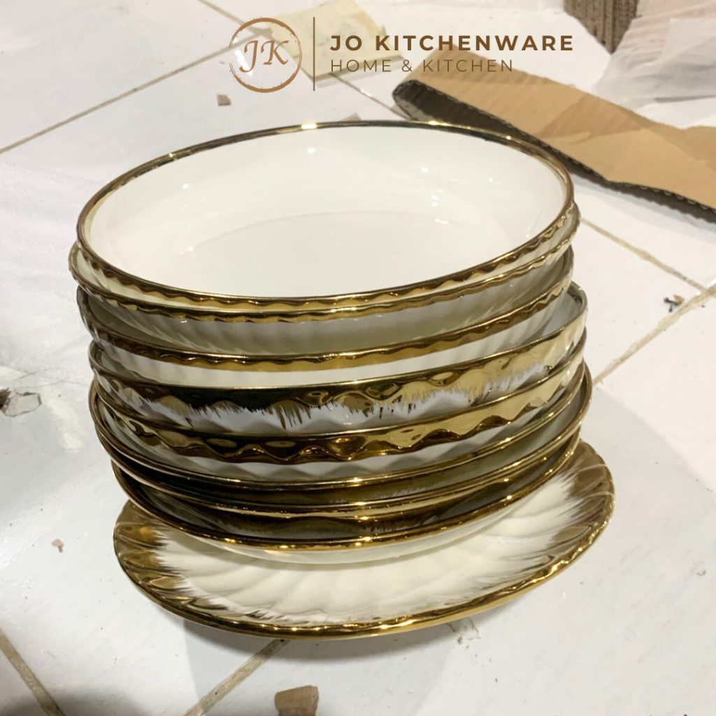 DEEFECT SET 2 ชิ้น 20 ซม. Ceramic Rodom Gold list Plates / 8INCH RANDOM GOLD PLATES