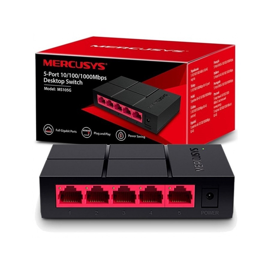 MERCUSYS MS105G 5-PORT HUB SWITCH 10/100/1000Mbps DESKTOP SWITCH HUB