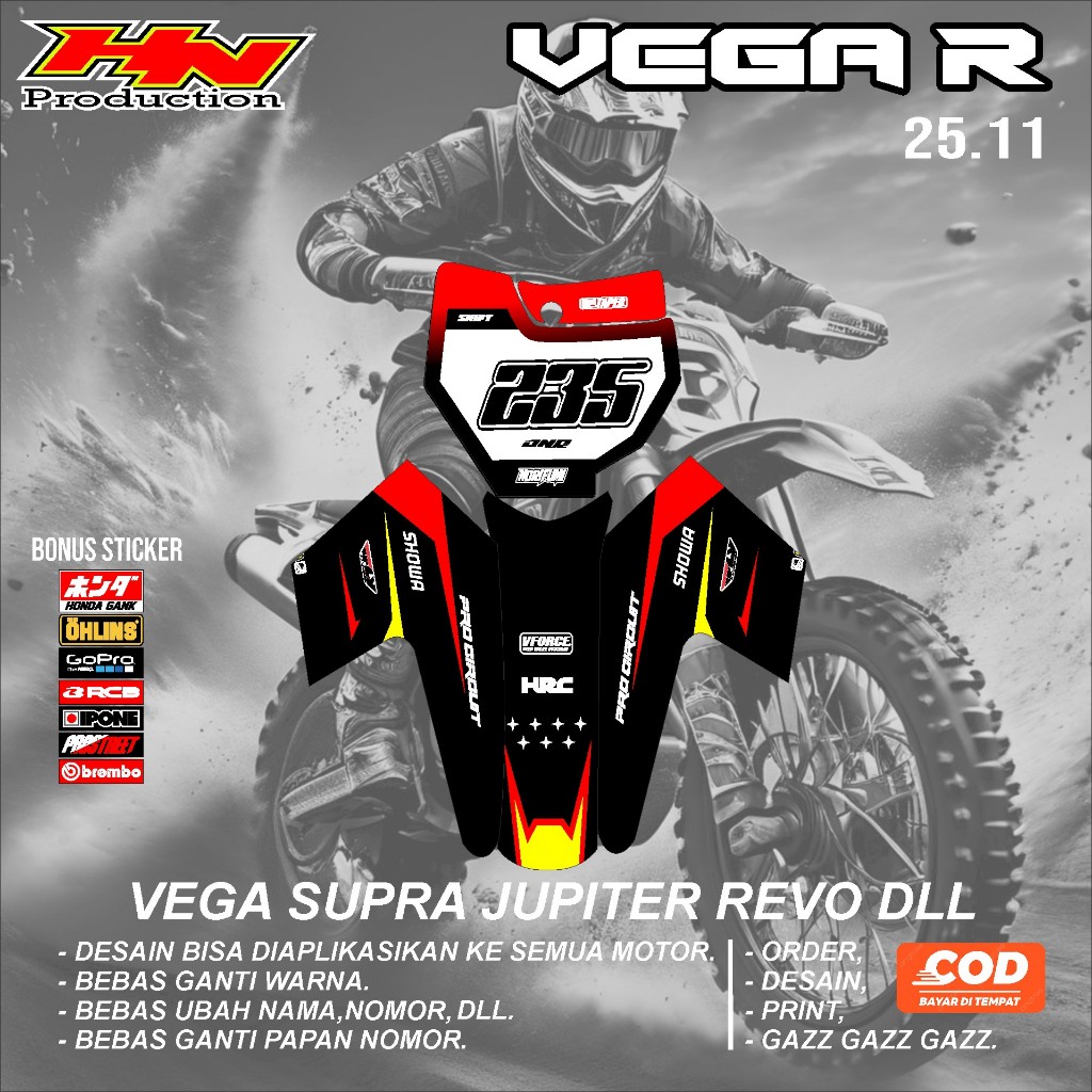 สติ๊กเกอร์รูปลอกหมายเลขแผ่น+บังโคลนหน้า honda VEGA R MOTOR CRF KLX 150 KLX BF KLX GORDON DTRACKER KX