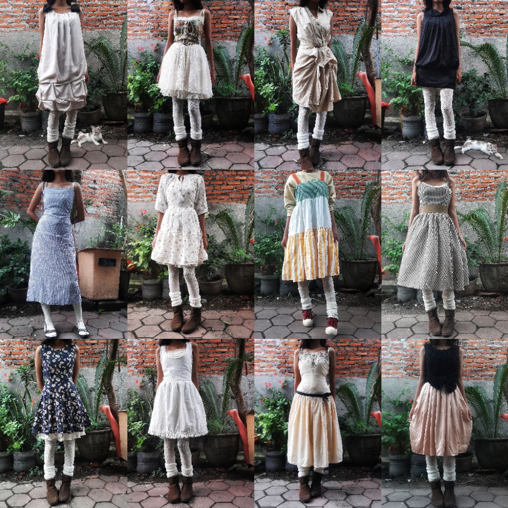 ชุดเดรสวินเทจ y2k emo punk grunge coquette kawaii imori jirei kei dollette retro cotagecore โมเดิร์น