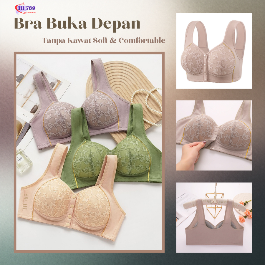 HI 789 ผู้หญิง Push Up Bra ด้านหน้าเปิด BC Cup Thin Foam ไม่มีลวด Soft Safe & สบาย 2409