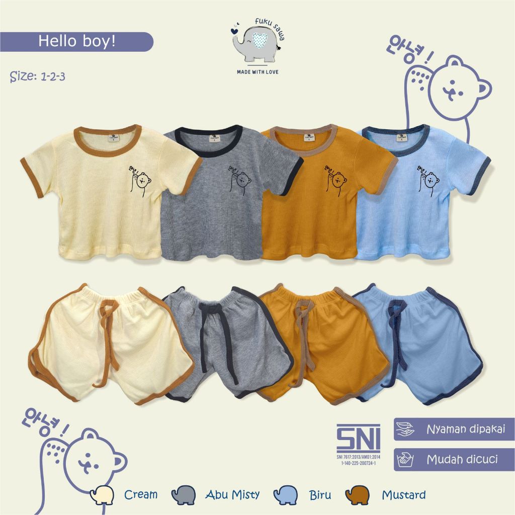 BOYS PAJAMAS BOYS SLEEPINGWEAR HELLO BOY SHORT CHILDRENS PAJAMA SET BY FUKUSAWA