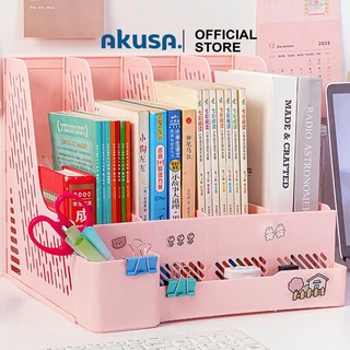 AKUSA Rak Buku Sekat Free Stiker Lucu Rak File Organizer Meja Dekstop Organizer File Serbaguna Dengan Tempat Pensil FO001