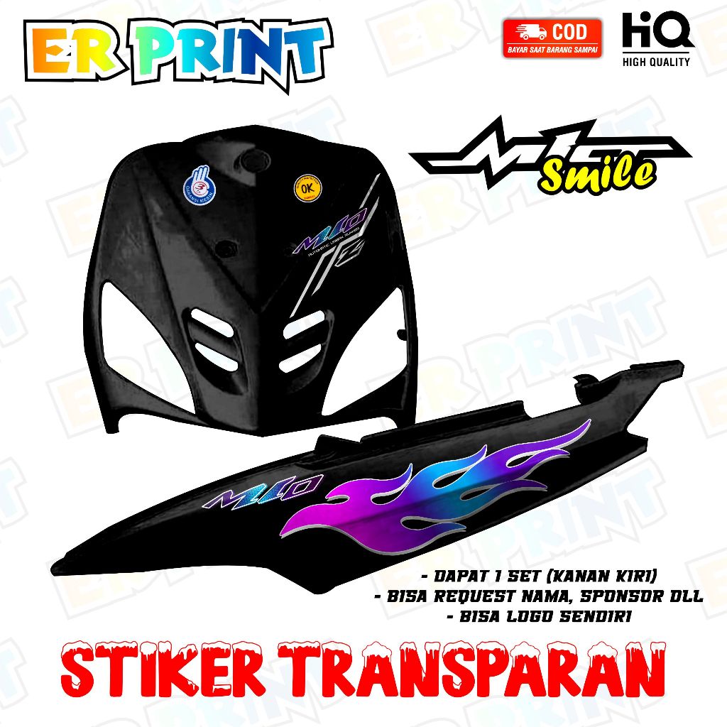 Mio Smile สติกเกอร์โปร่งใส Anti-Fade Cool Striping Mio Smile Striping Yamaha Mio Smile Fire Design 4