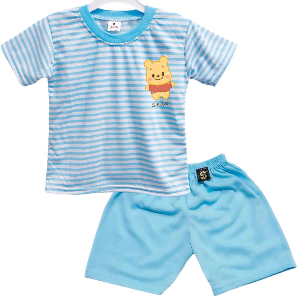 3S YEYA - CHILDRENS FASHION STRIPE SHORT SET DTF เสื้อยืด L0G0 P00H